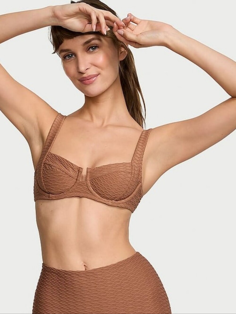 Victoria's Secret Swim Caramel Brown Fishnet Balcony Swim Bikini Top